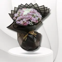 Purple Rose Bouquet in Black Wrapping